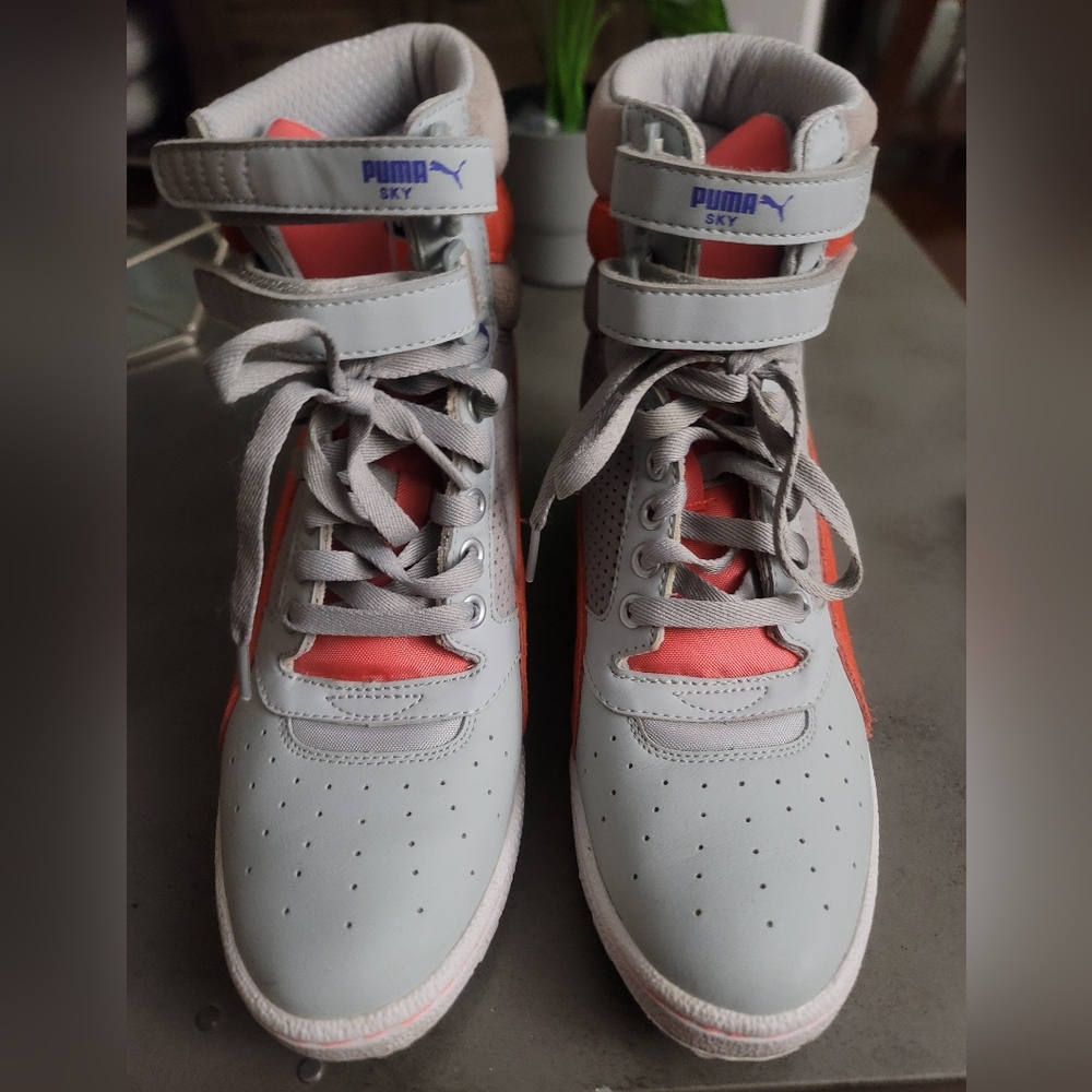 Puma Sky Wedge Gray & Orange High-Top Sneakers - Picture 2 of 3